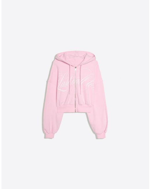 Bershka Pink Printed Zip-up Hoodie
