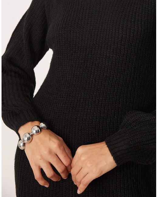 Jdy Black Wide Neck Knitted Mini Jumper Dress