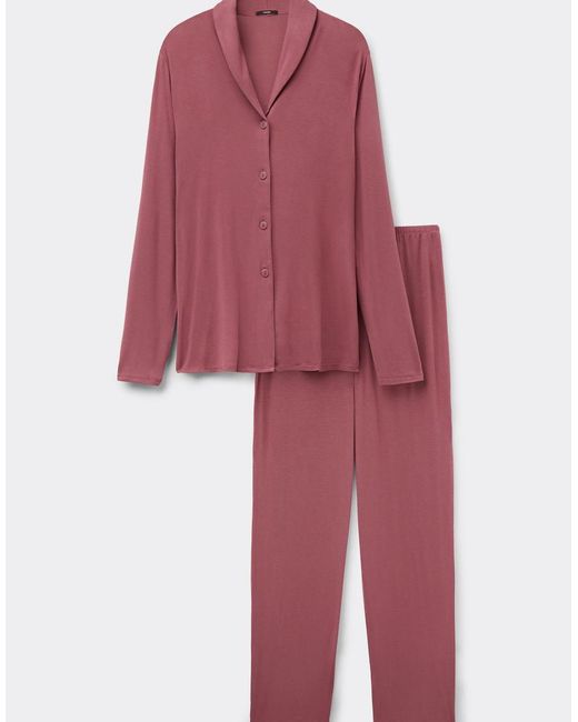 Tezenis Red Long Open Viscose Pyjamas