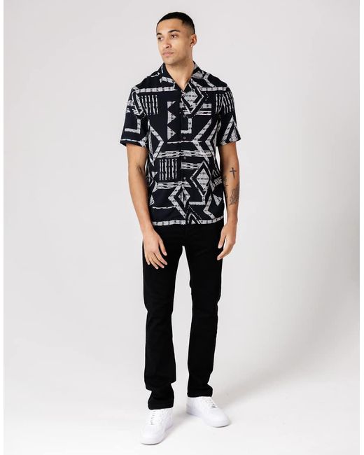 French Connection Black Geometric Print Short Sleeve Shirt for men
