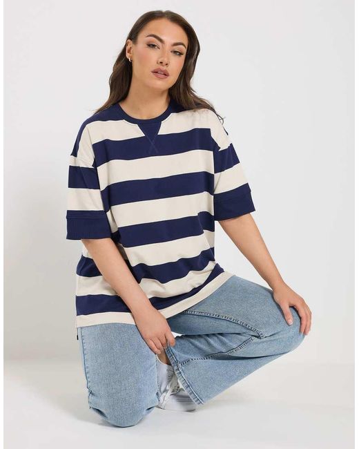 Yours Clothing Blue Stripe Heavyweight T-Shirt