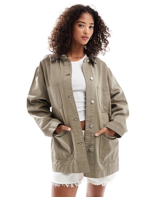 ASOS Gray Denim Barn Jacket With Contrast Collar