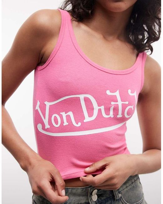 Von Dutch Pink Vest Top With Front Graphic