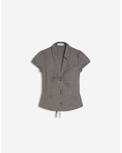 Bershka Brown Short Sleeve Poplin Shirt With Bow