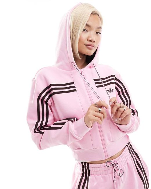 adidas Originals Velour Hoodie Top in Pink | Lyst UK