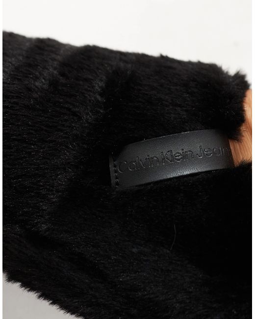 Calvin Klein Black Fur Mule Slippers