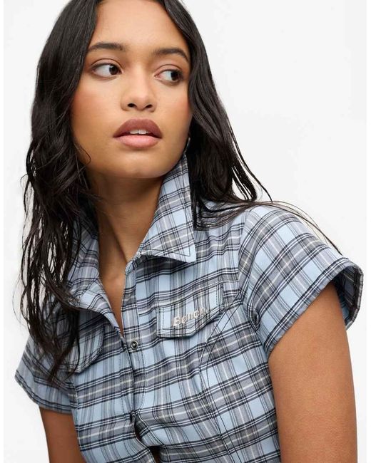 Bench x Superdry & Co Blue Fitted Check Short Sleeve Shirt