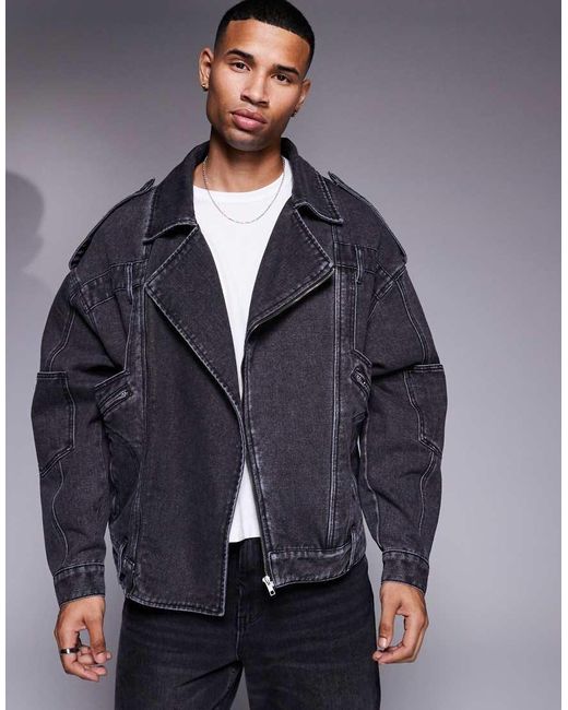 Liquor N Poker Denim Bikerjack in het Blue voor heren