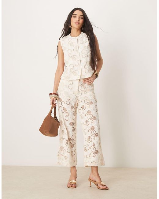 ASOS Natural Premium Culottes Co-ord With Floral Cutwork