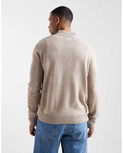 Brave Soul Natural Knit Quarter Zip Jumper for men