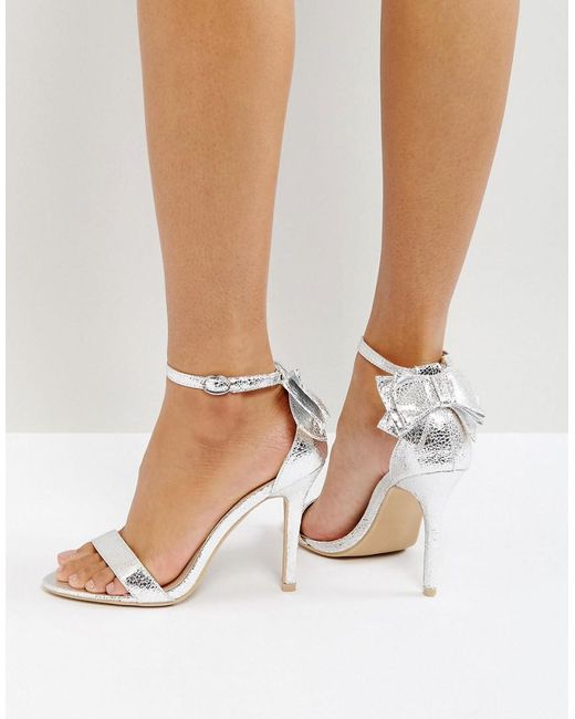 Glamorous Metallic Bow Back Silver Heeled Sandals