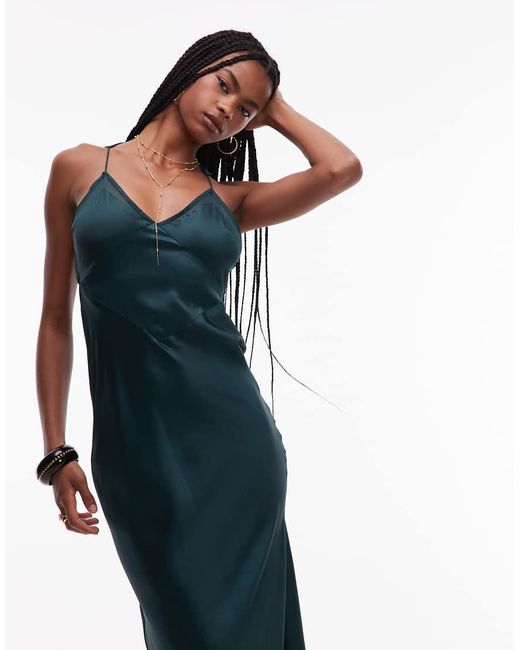 Vestido Largo De Corte Al Bies Con Espalda Asimétrica Y Diseño De Paneles De Satén De ASOS de color Blue