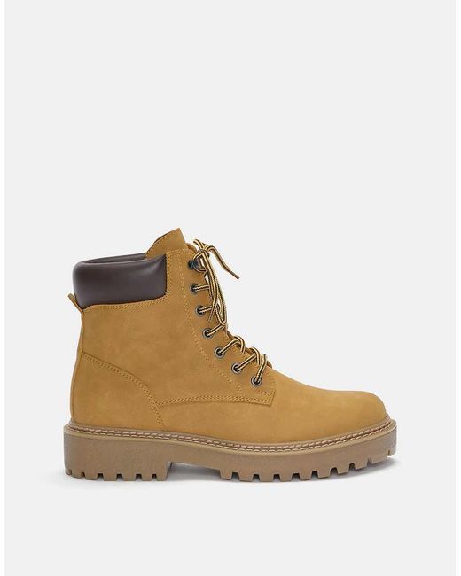 Pull&Bear Brown Flat Lace Up Boots for men