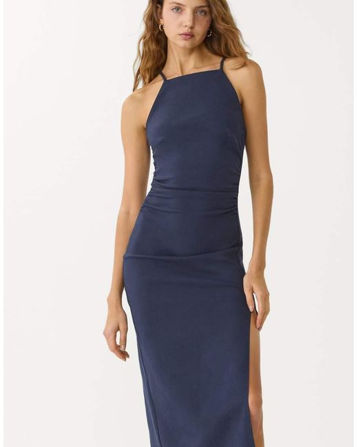Stradivarius Midi Jurk Met Halternek in het Blue