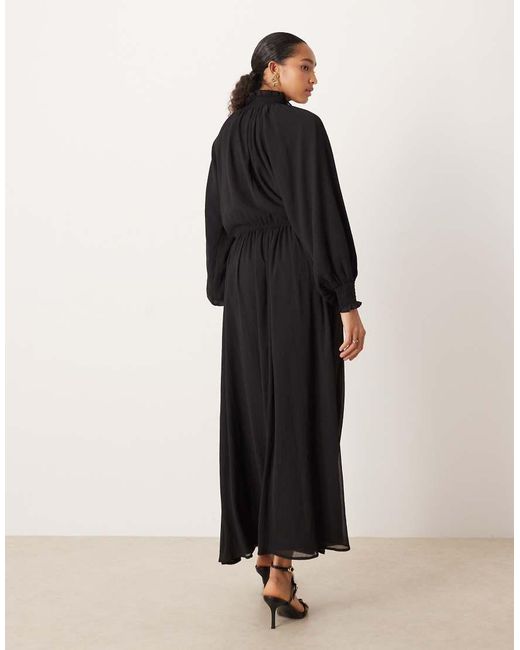 ASOS Black High Neck Ruffle Detail Chiffon Maxi Dress