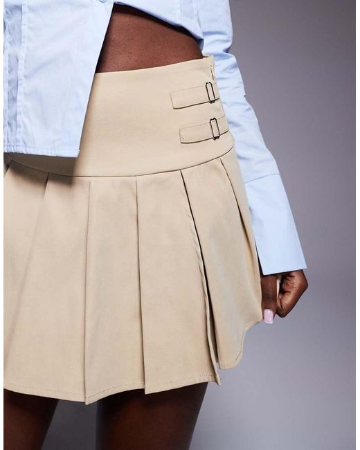 Princess Polly Blue Cartwright Buckle Detail Pleated Mini Skirt
