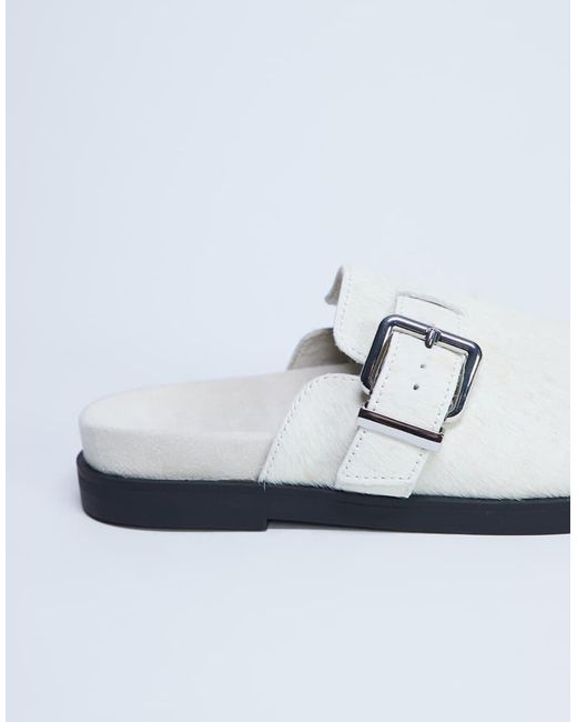 TOPSHOP White Amy Real Leather Slip On Mules With Buckle