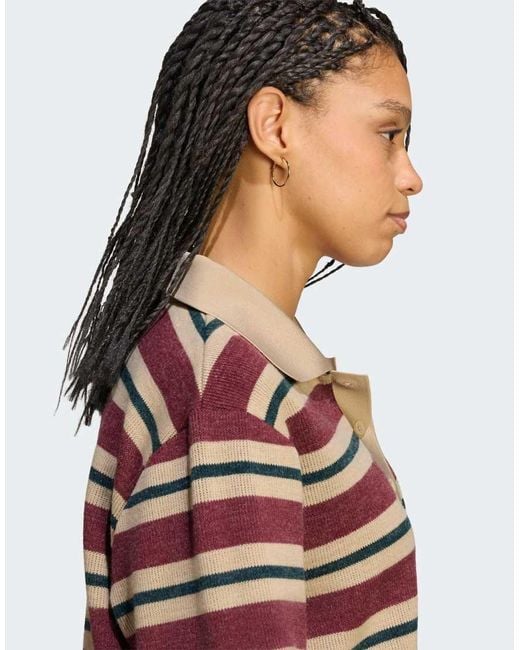 Adidas Originals Brown Stripe Knitted Polo Top