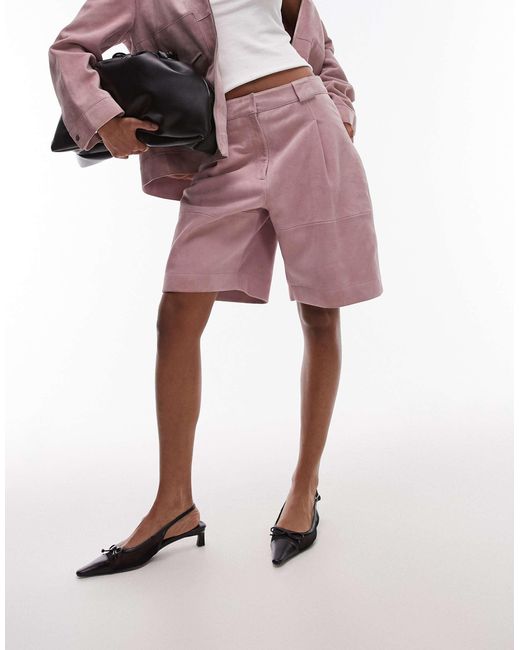 TOPSHOP Pink Premium Real Suede Longline Shorts