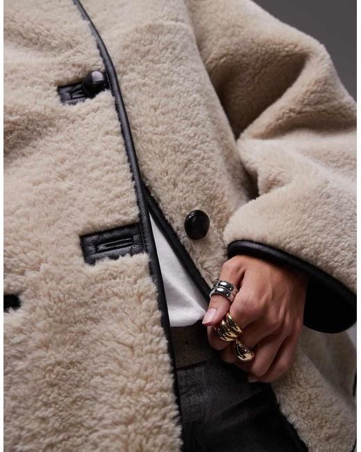Mango Gray Contrast Detail Collarless Shearling Jacket