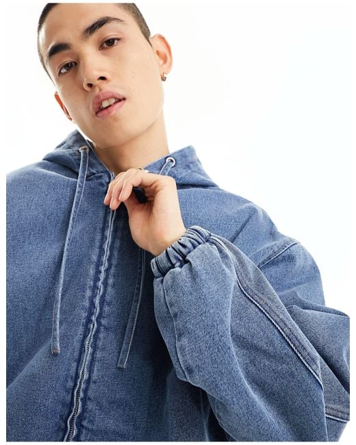 ASOS Blue Super Oversized Denim Jacket With Hood for men