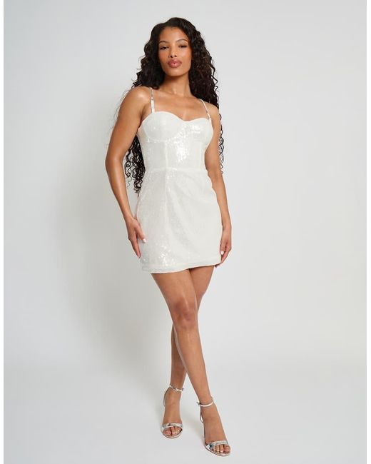 Public Desire White Diamante Strap Detail Sequin Mini Dress