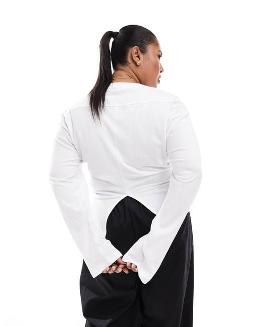 ASOS White Asos Design Curve Corset Waist Long Sleeve Tee