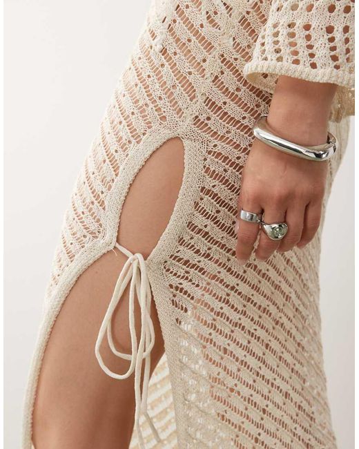 Noisy May Natural Crochet Tie Detail Maxi Skirt