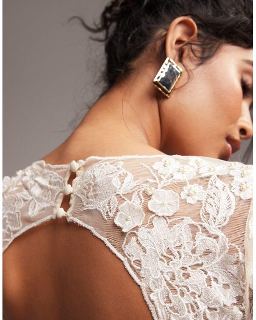 ASOS Brown Long Sleeve Embroidered Mini Wedding Dress