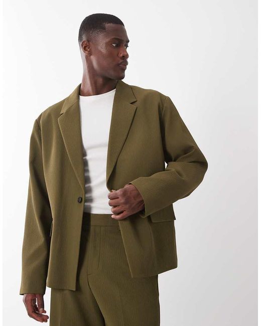 ASOS Green Ribbed Texture Boxy Suit Jacket for men