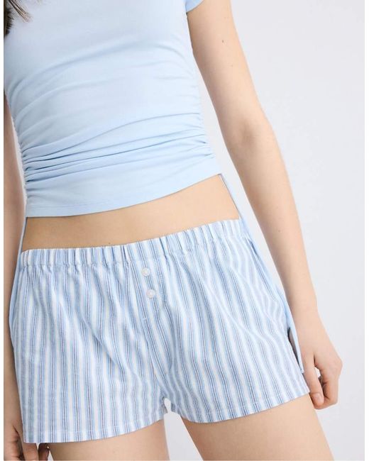Stradivarius White Striped Button-Detail Shorts