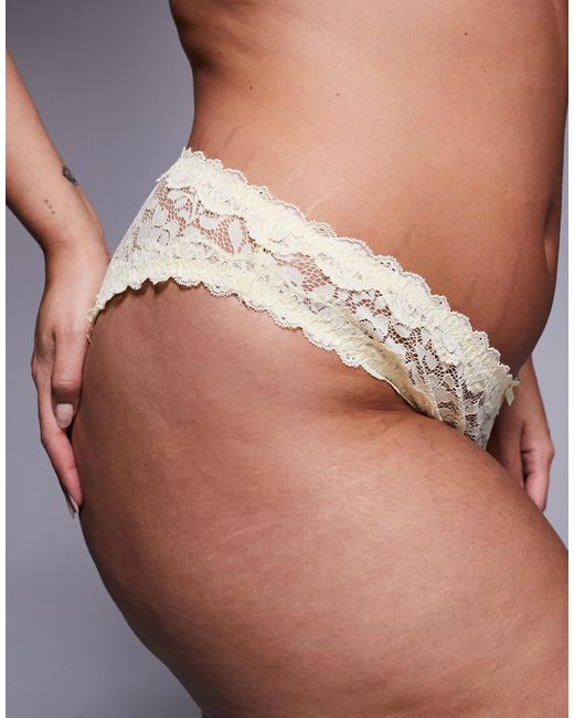 ASOS Yellow Asos Design Curve Hazel All Over Lace Brazilian With Lace Trim