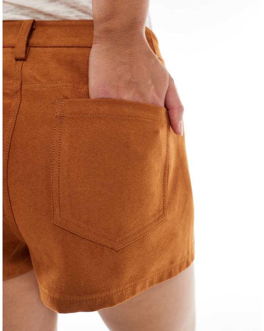 ASOS Brown Suedette Micro Shorts With Embroidery