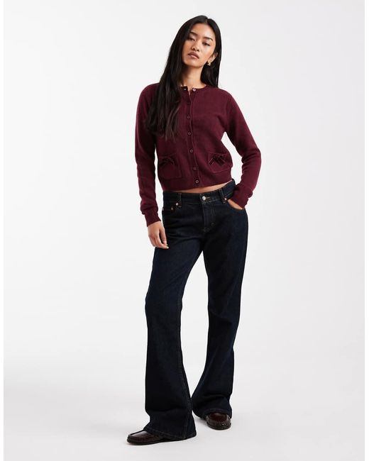 Hollister Red Fy Cloud Bow Pocket Cardigan