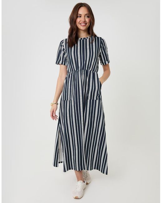 Threadbare Blue Crew Neck Jersey Midi Dress With Patch Pockets