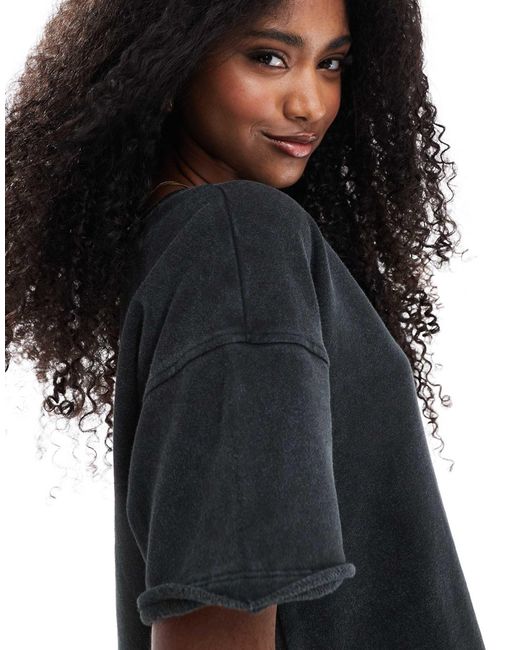 ASOS Black Raw Edge Loop Back Boxy T-shirt