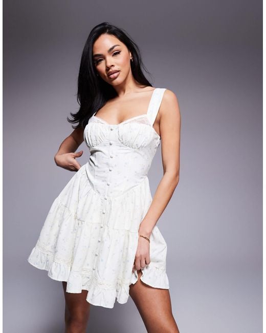 Love Triangle White Milkmaid Tiered Mini Dress