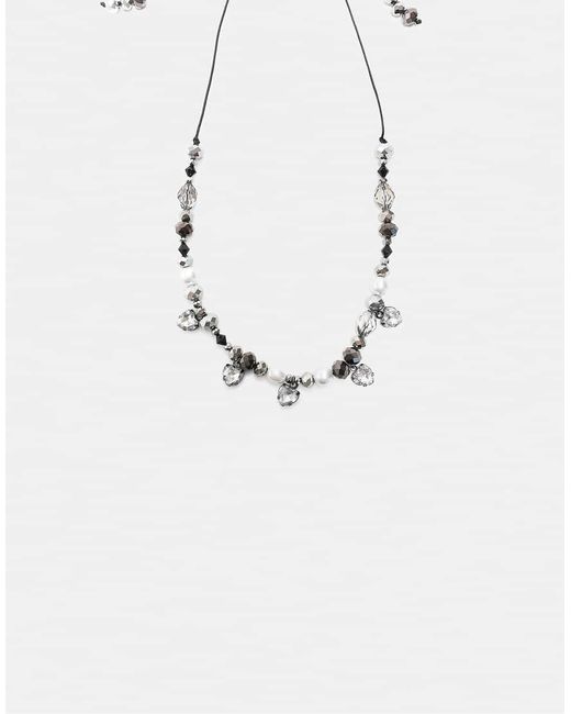 Stradivarius White Jewelled Beaded Necklace