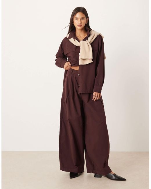 ASOS Red Oversized Pleated Cotton Cargo Trouser