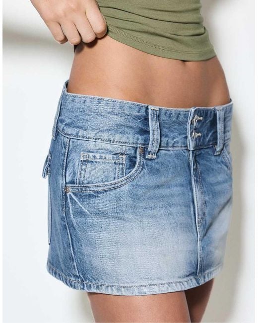 Stradivarius Green Low-waist Denim Skort With Detailing