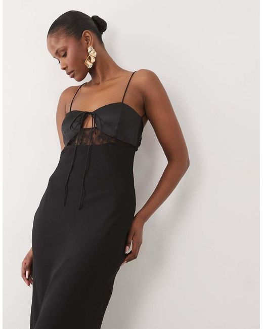 ASOS Black Bias Cut Sheer Chiffon Cami Maxi Dress With Satin Bust And Lace Panel