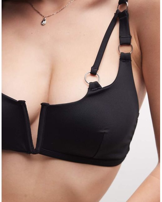 ASOS Black Fuller Bust Ari V Wire Crop Bikini Top With Hoop Hardware Detail