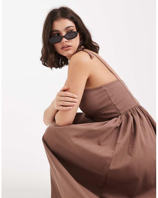 ASOS Brown Denim Ballerina Midi Dress