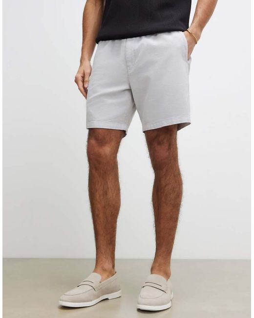 River Island White Regular Fit Linen Blend Pull On Shorts for men