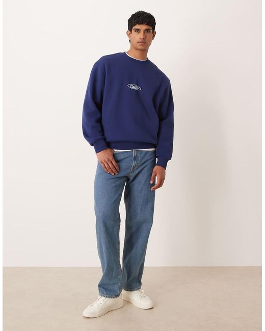 ASOS Blue Relaxed Fit Sweatshirt With Print for men