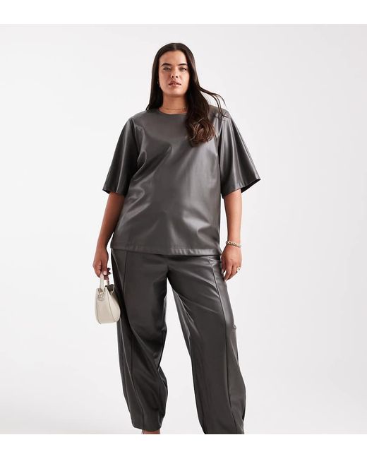 ASOS Black Curve Faux Leather Barrel Leg Pull On Trousers Co-ord
