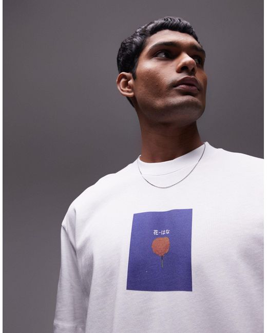 Topman White Premium Oversized Fit T-shirt With Japanese Poppy Print for men