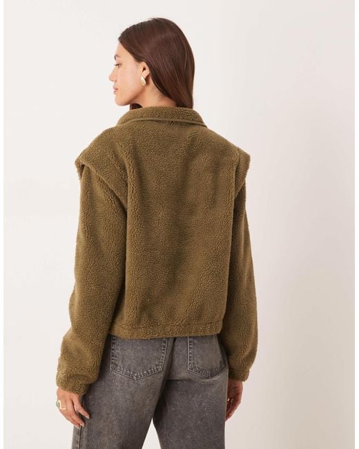 ASOS Brown Sharp Shoulder Zip Through Borg Fleece