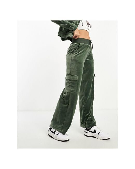 Juicy Couture Green Velour Wide Leg Cargo Trousers Co-ord