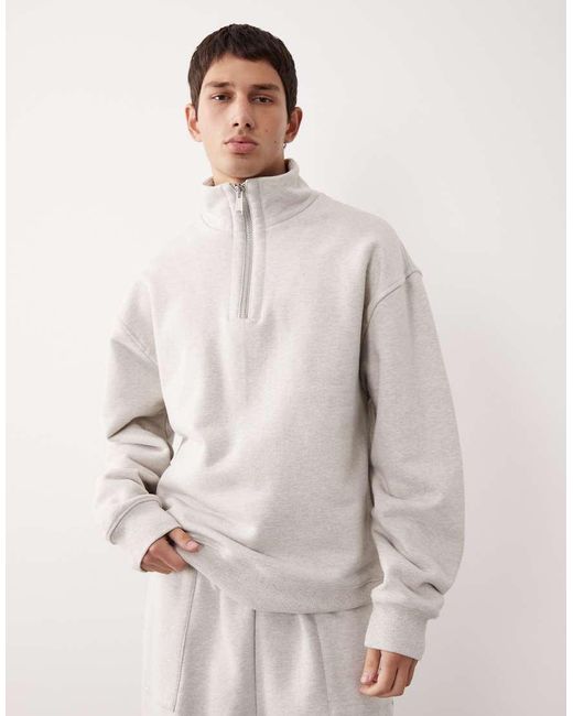 ASOS COLLECTIVE Gray Oversized Heavyweight Quarter Zip Funnel Sweatshirt for men